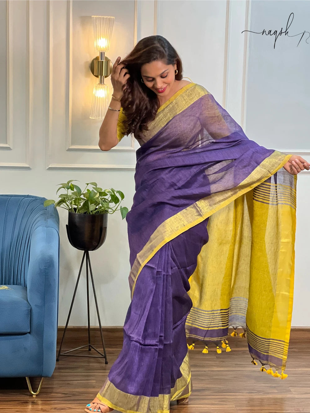 Pure Linen Purple Saree