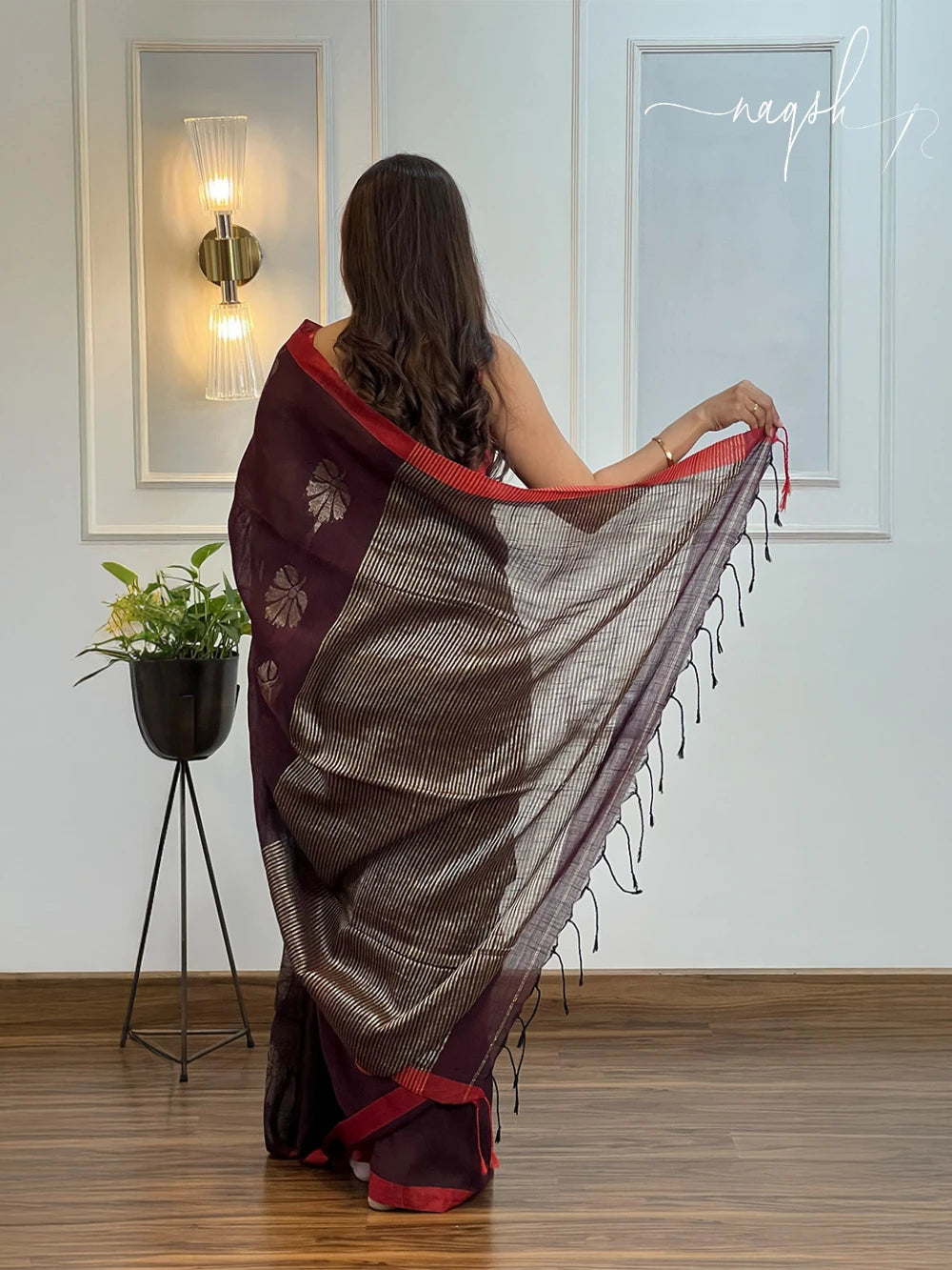 Pure linen brown saree