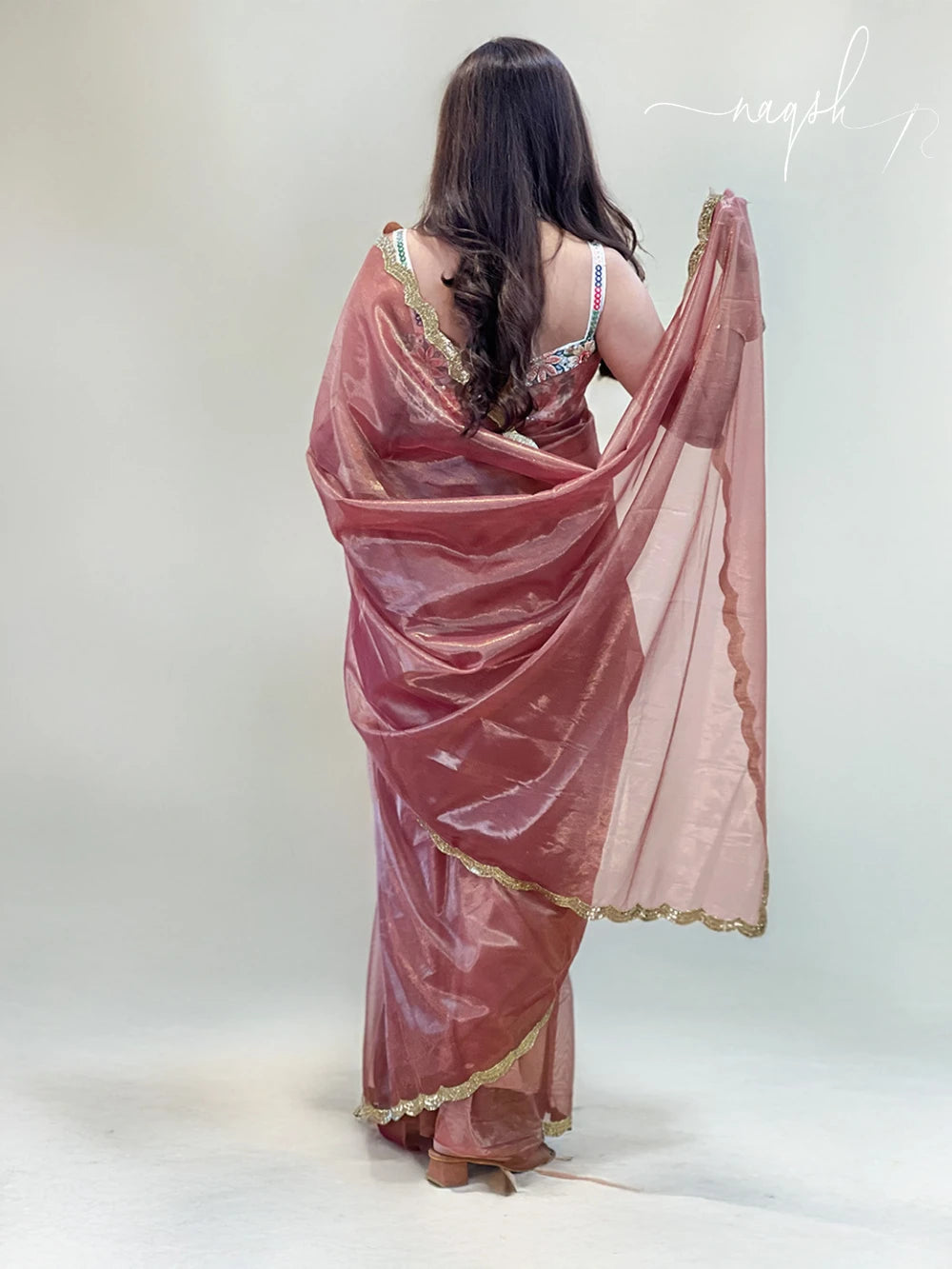 Soft Dark Peach Organza Saree