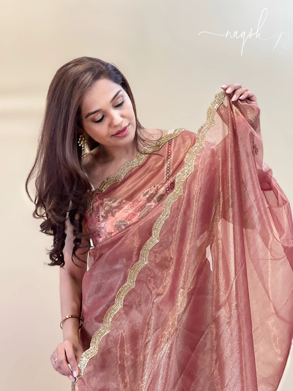 Soft Dark Peach Organza Saree