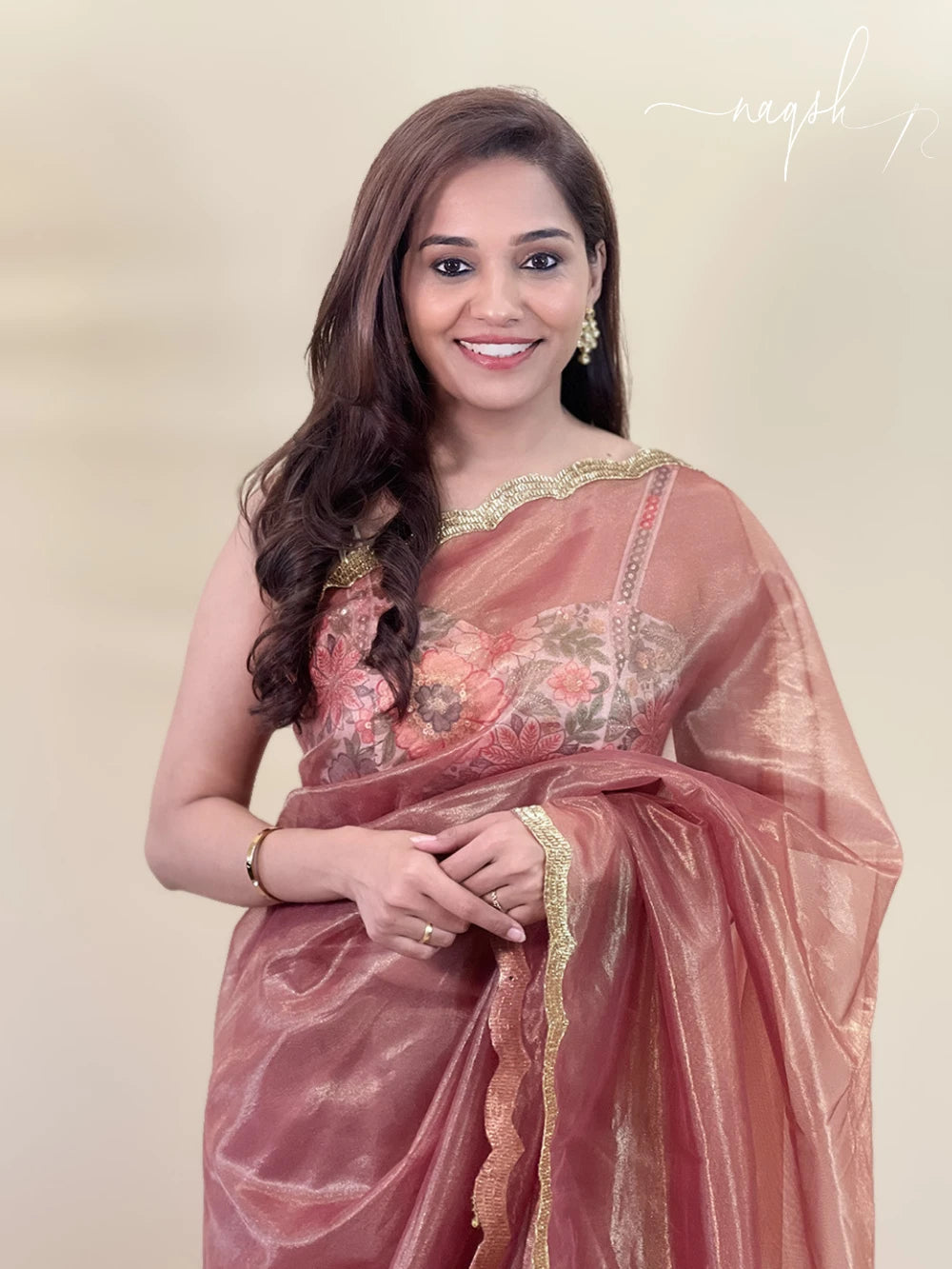Soft Dark Peach Organza Saree