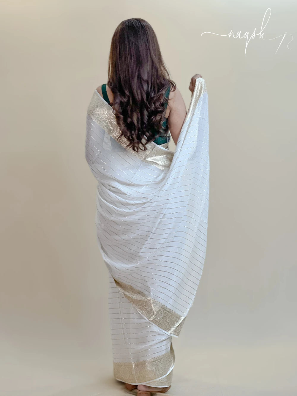 White Gold Border Georgette Saree