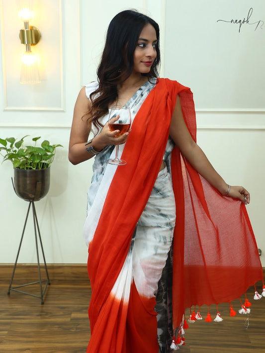 Red Black Mul Cotton Saree