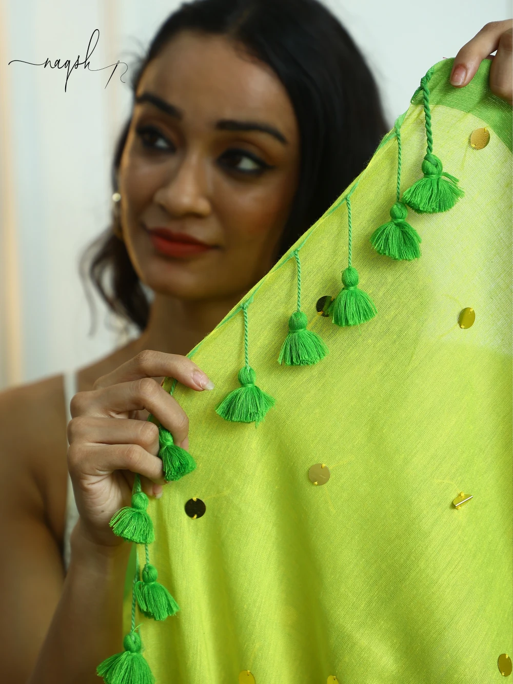 Neon Green Mul Cotton Saree