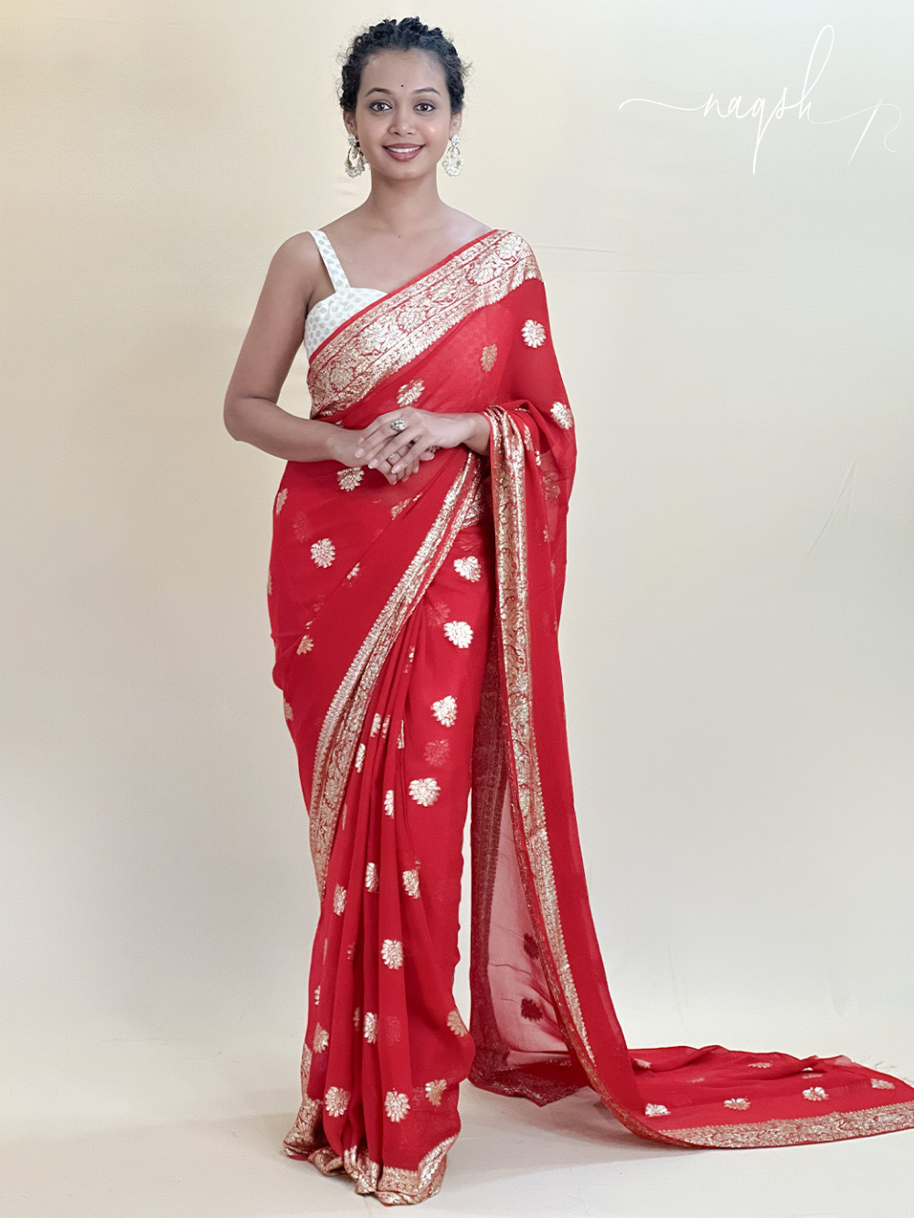 Red with Gold Border Georgette Saree