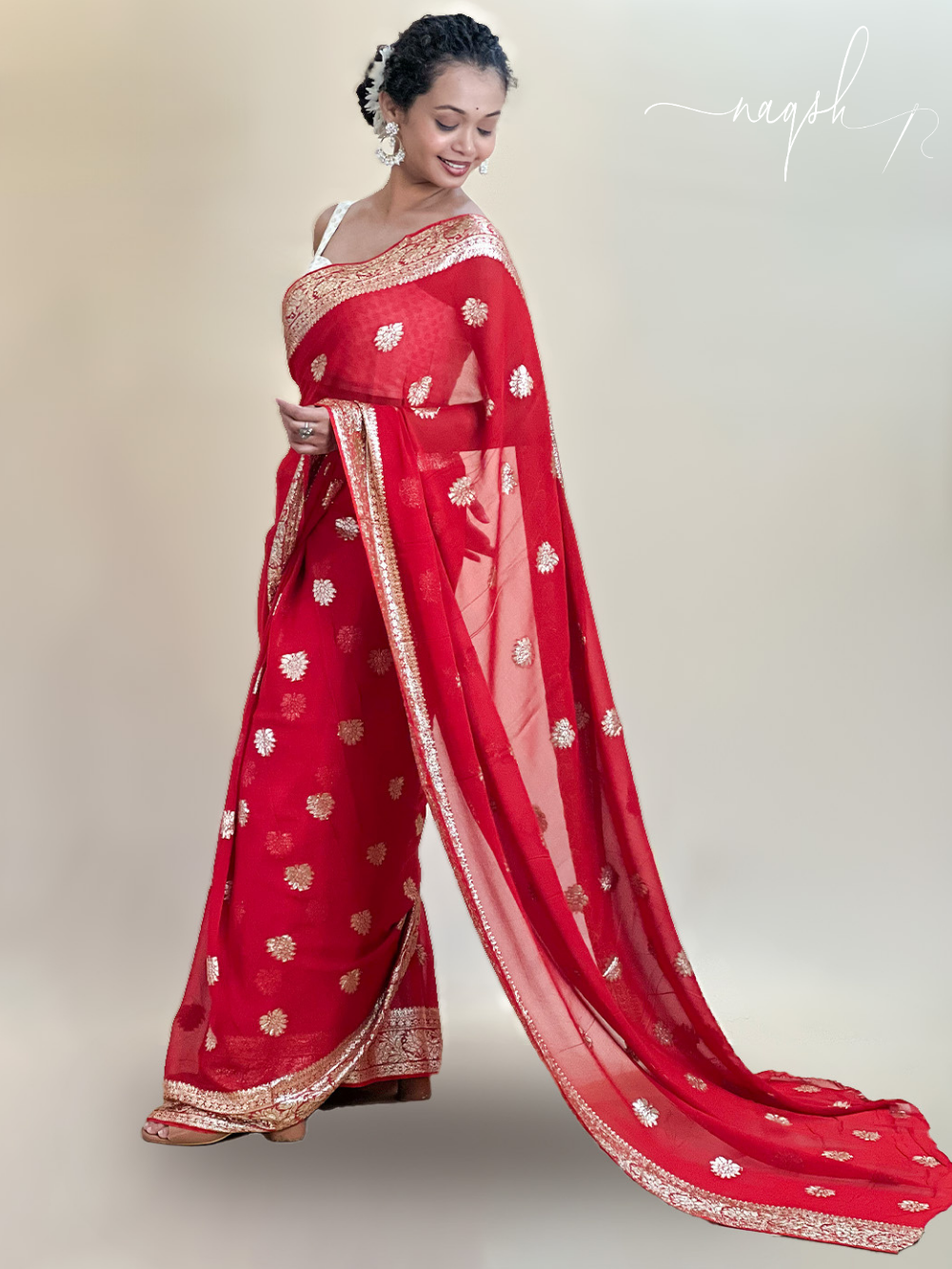 Red with Gold Border Georgette Saree