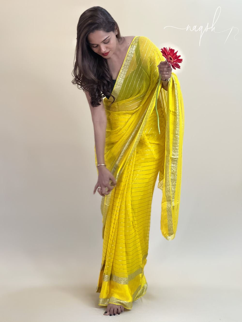 Yellow Gold Border Georgette Saree