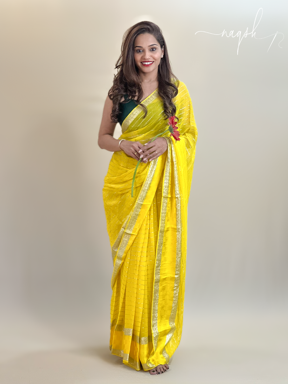 Yellow Gold Border Georgette Saree