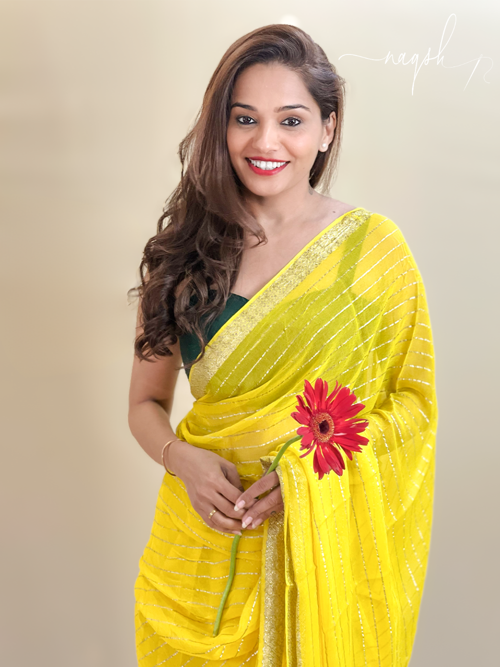 Yellow Gold Border Georgette Saree