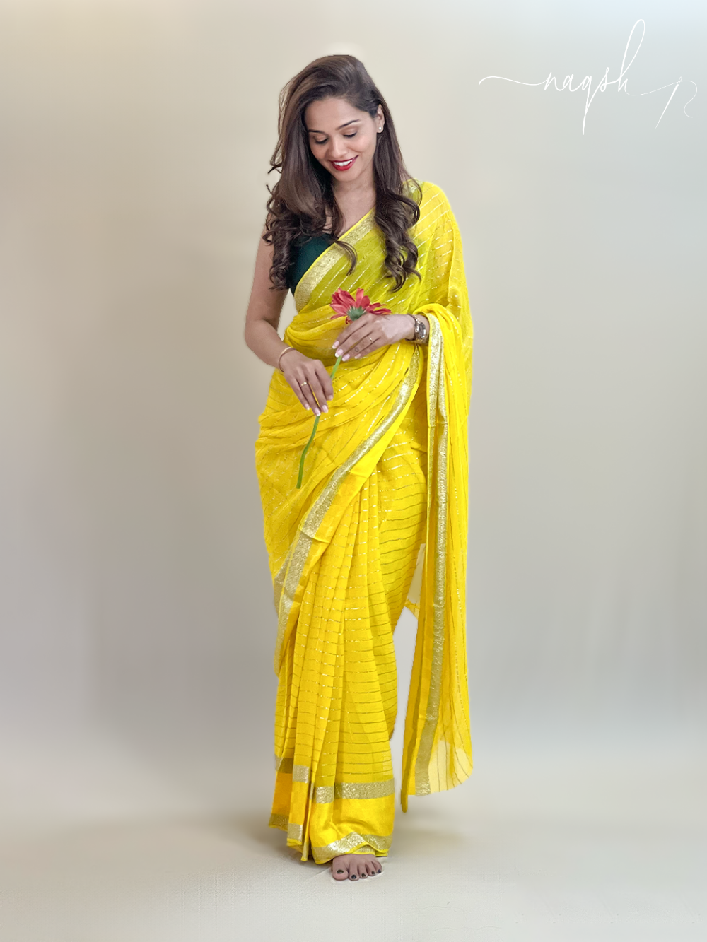 Yellow Gold Border Georgette Saree