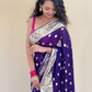 Purple Gold Border Gorgette Saree