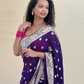 Purple Gold Border Gorgette Saree