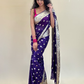 Purple Gold Border Gorgette Saree