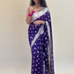 Purple Gold Border Gorgette Saree