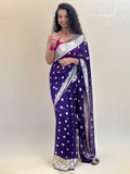 Purple Gold Border Gorgette Saree