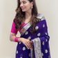 Purple Gold Border Georgette Saree