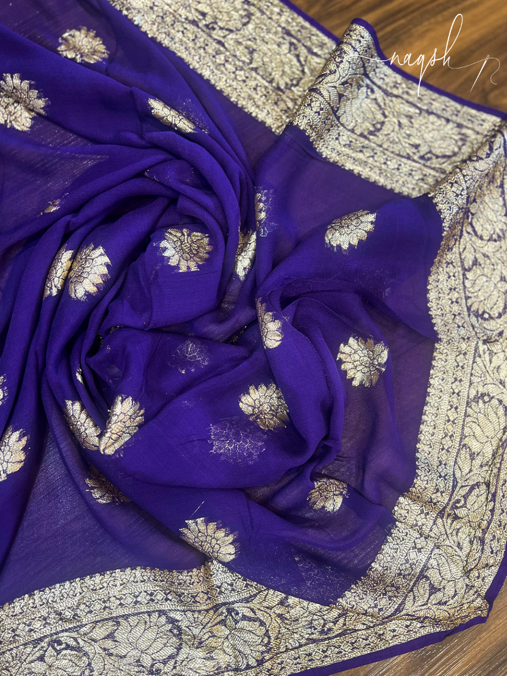 Purple Gold Border Georgette Saree