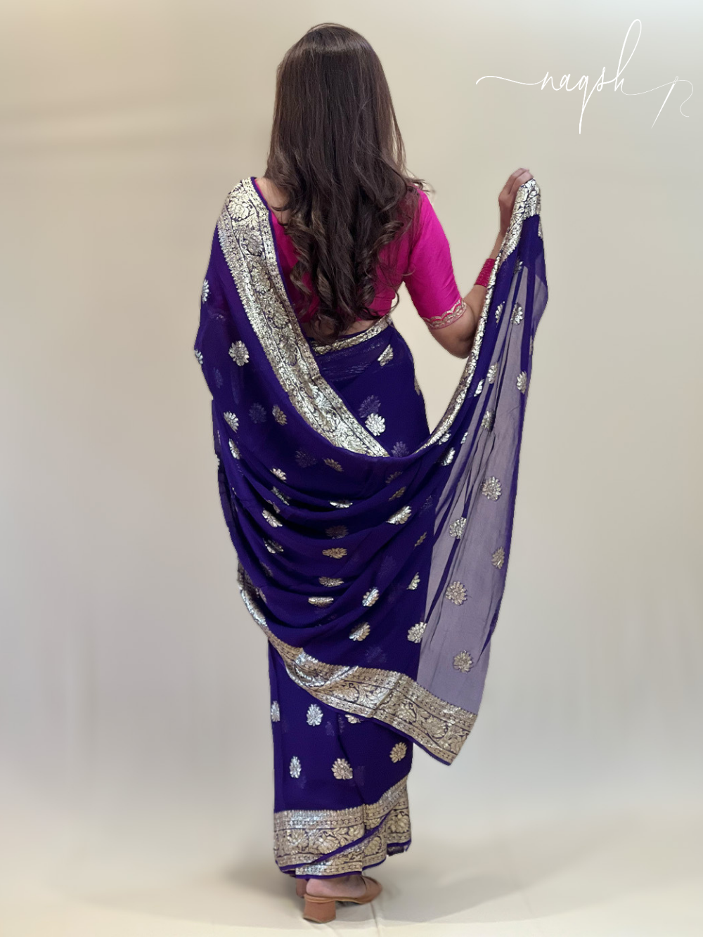 Purple Gold Border Georgette Saree