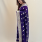 Purple Gold Border Georgette Saree