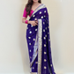 Purple Gold Border Georgette Saree