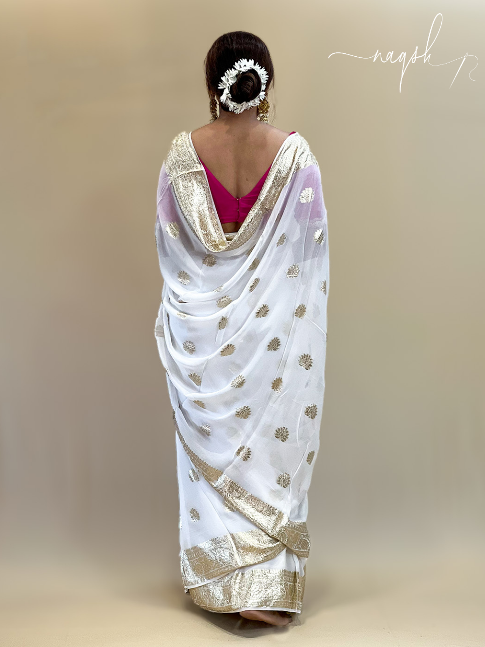 White Gold Border Georgette Saree