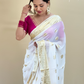 White Gold Border Georgette Saree