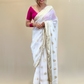 White Gold Border Georgette Saree