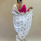 White Gold Border Georgette Saree