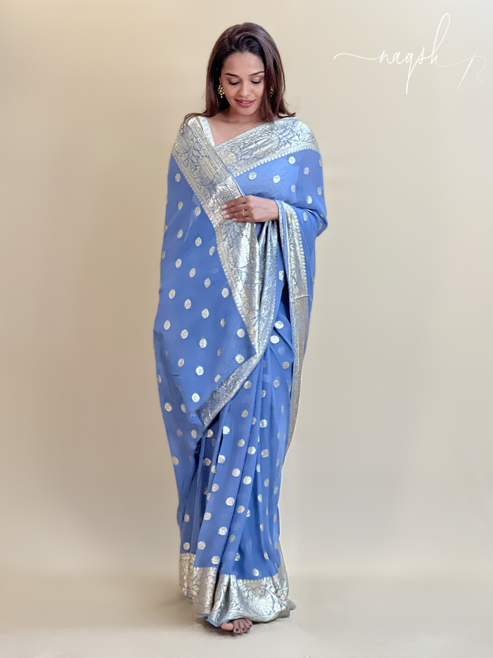 Bluish Grey Georgette Saree