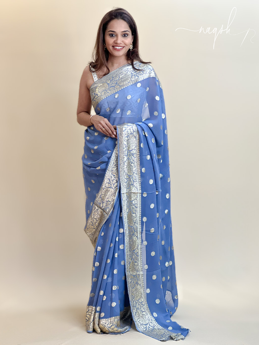 Bluish Grey Georgette Saree