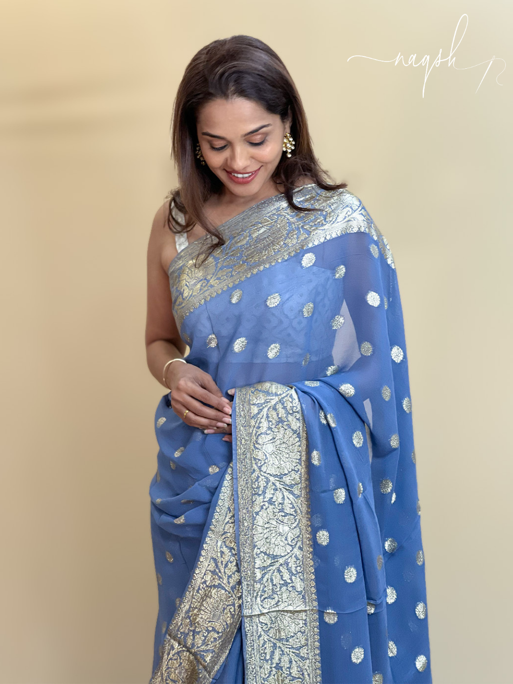 Bluish Grey Georgette Saree