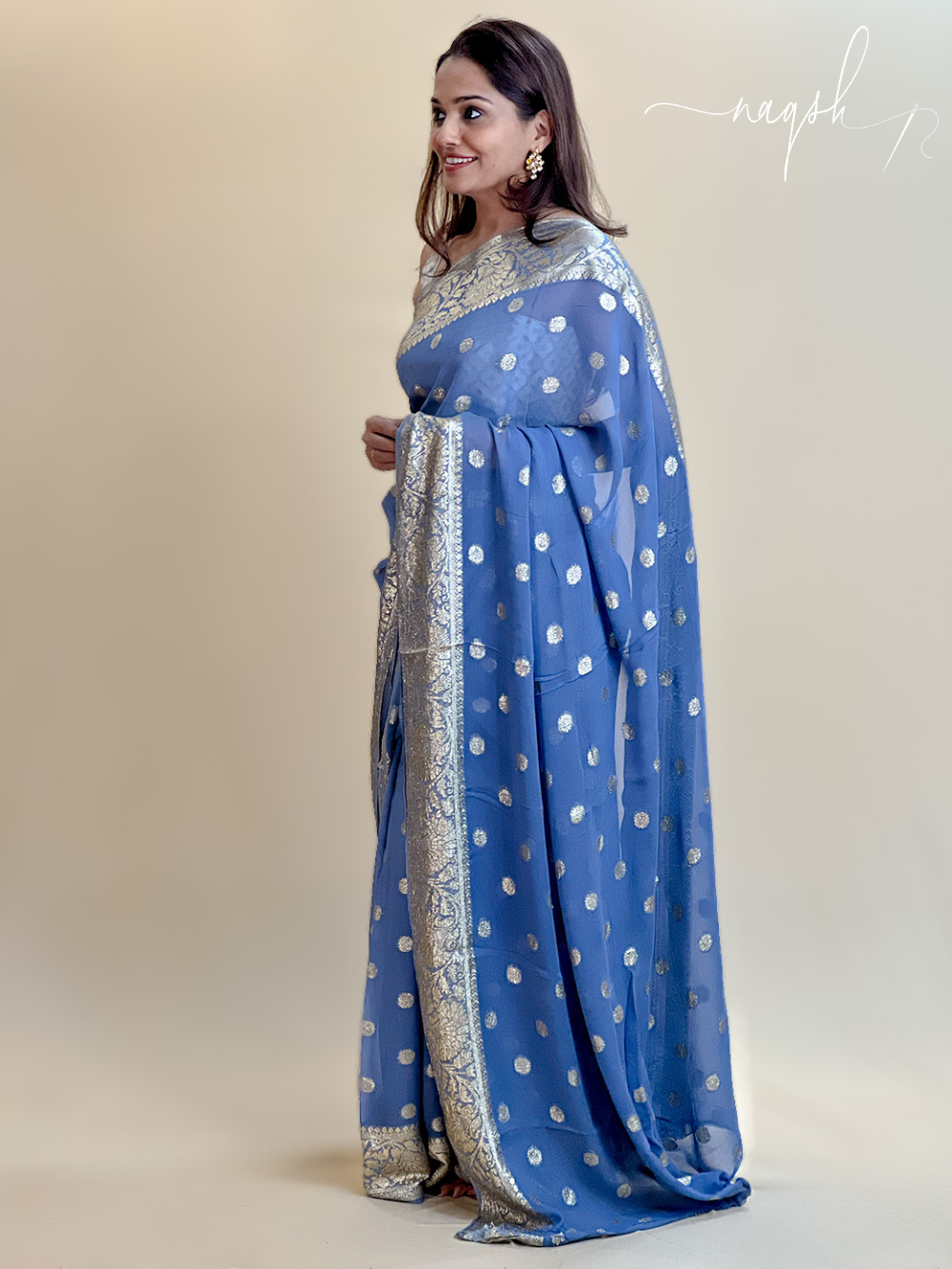 Bluish Grey Georgette Saree