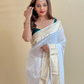 White Gold Border Georgette Saree