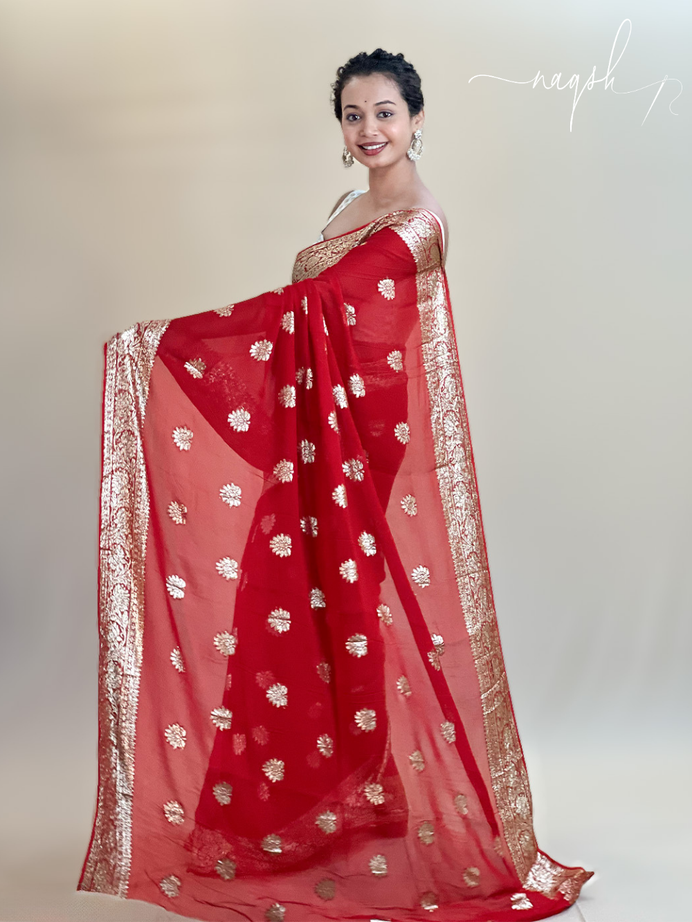 Red with Gold Border Georgette Saree