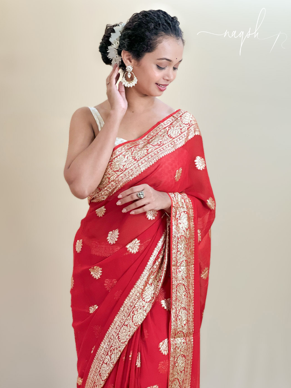 Red with Gold Border Georgette Saree