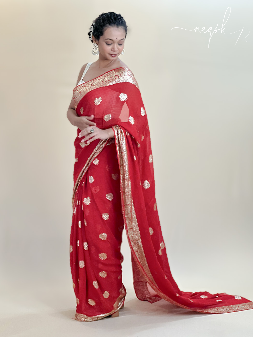 Red with Gold Border Georgette Saree