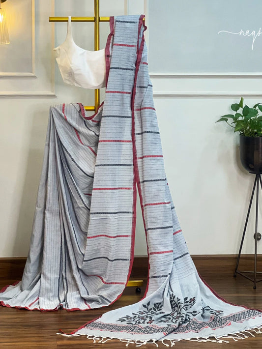 Grey Handloom Cotton Saree