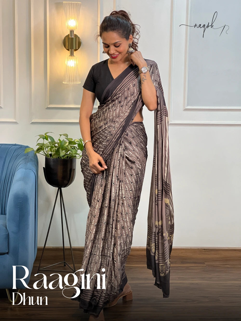 Raagini Dhun Ajrakh Modal Saree