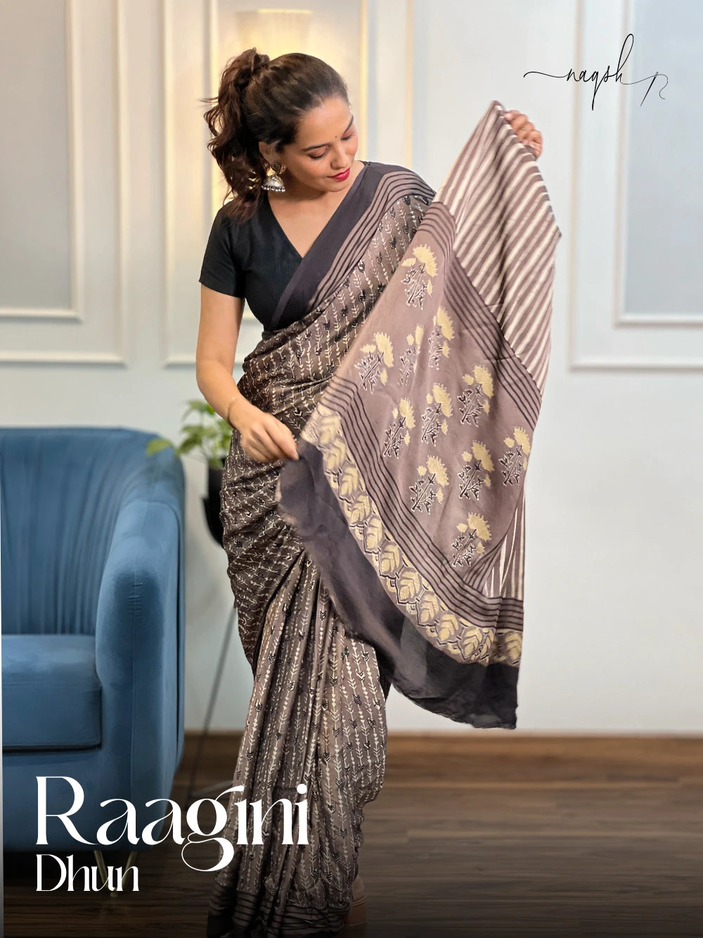 Raagini Dhun Ajrakh Modal Saree