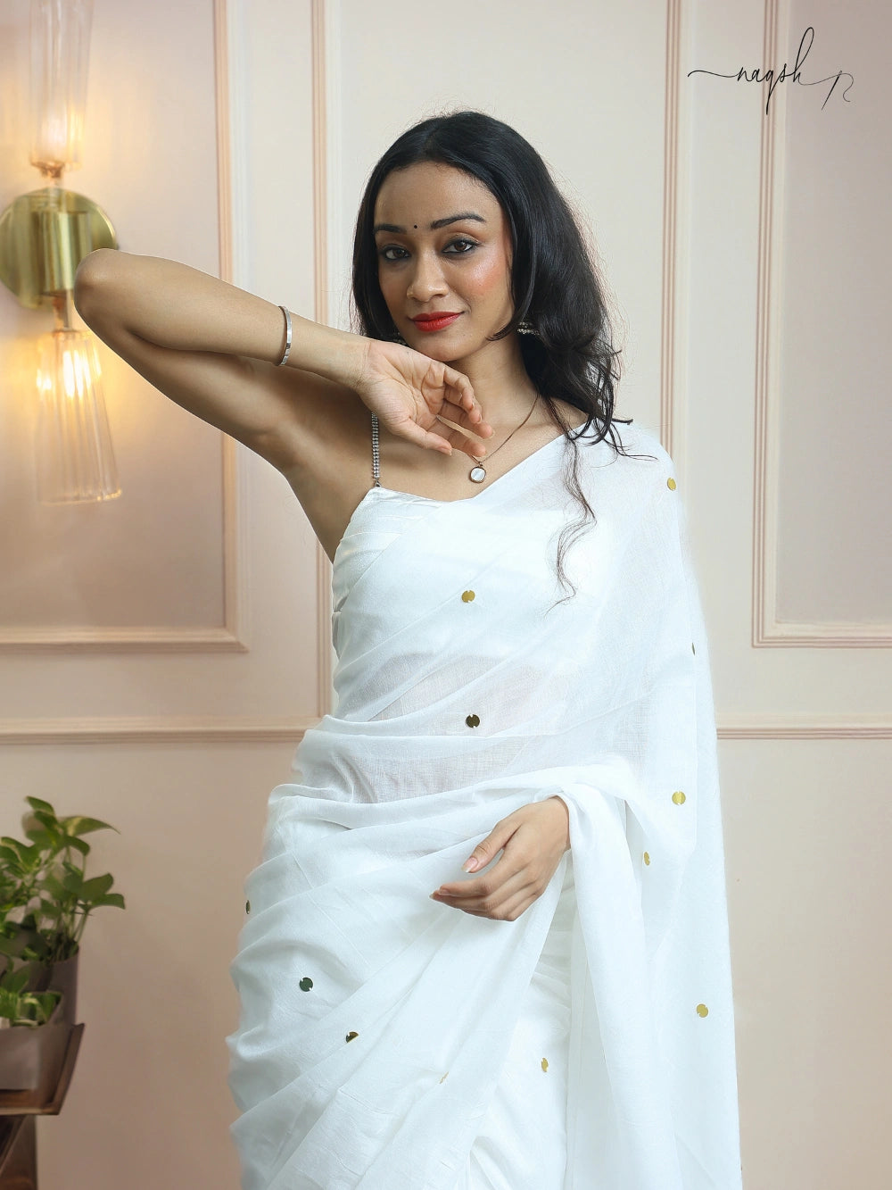 Pure White Mul Cotton Saree