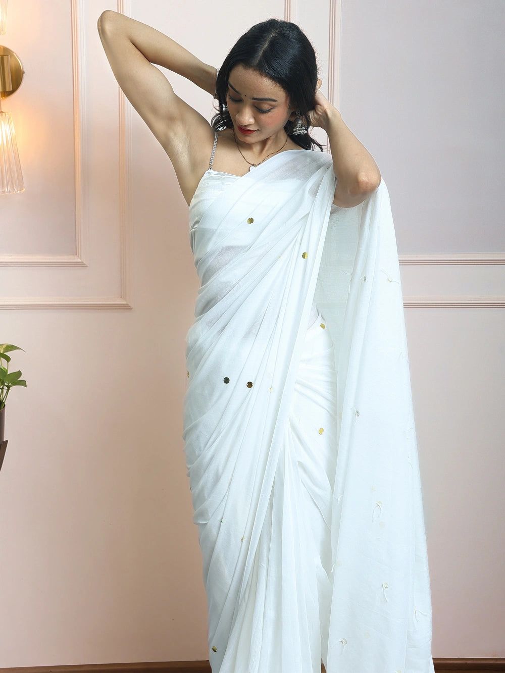 Pure White Mul Cotton Saree