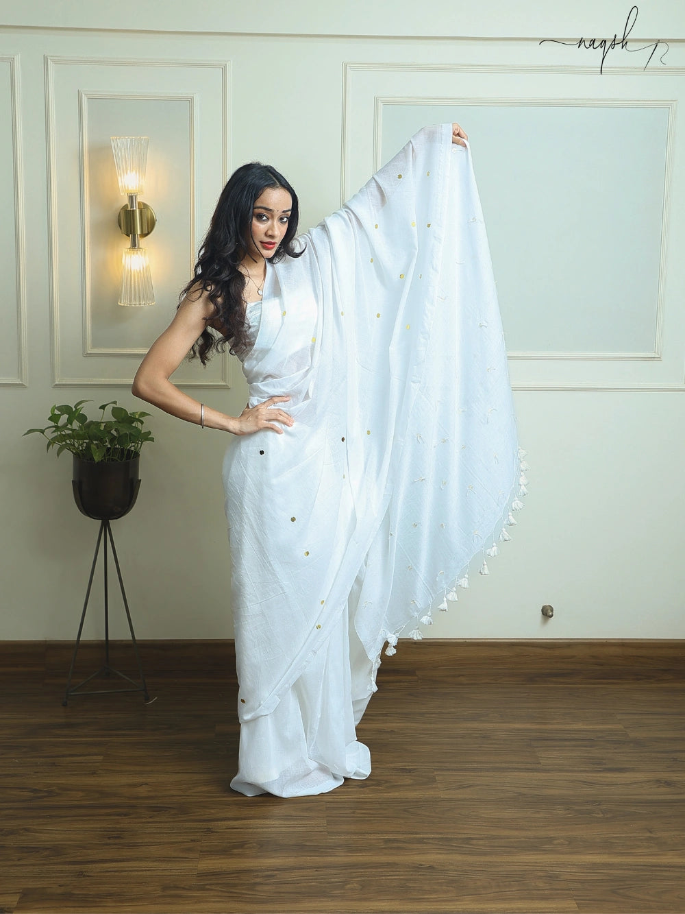 Pure White Mul Cotton Saree