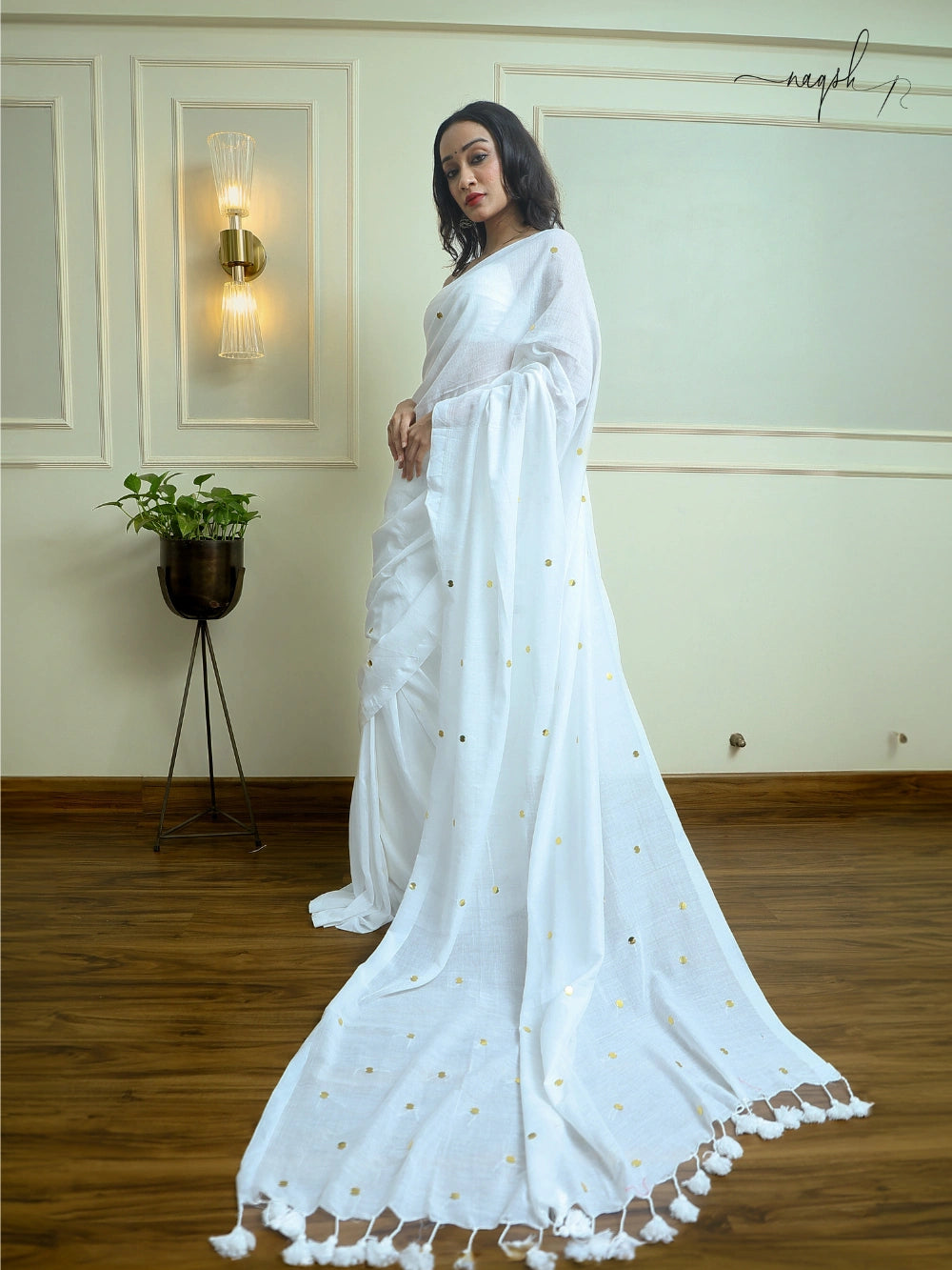 Pure White Mul Cotton Saree