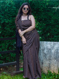 Dark Brown Mul Cotton Saree