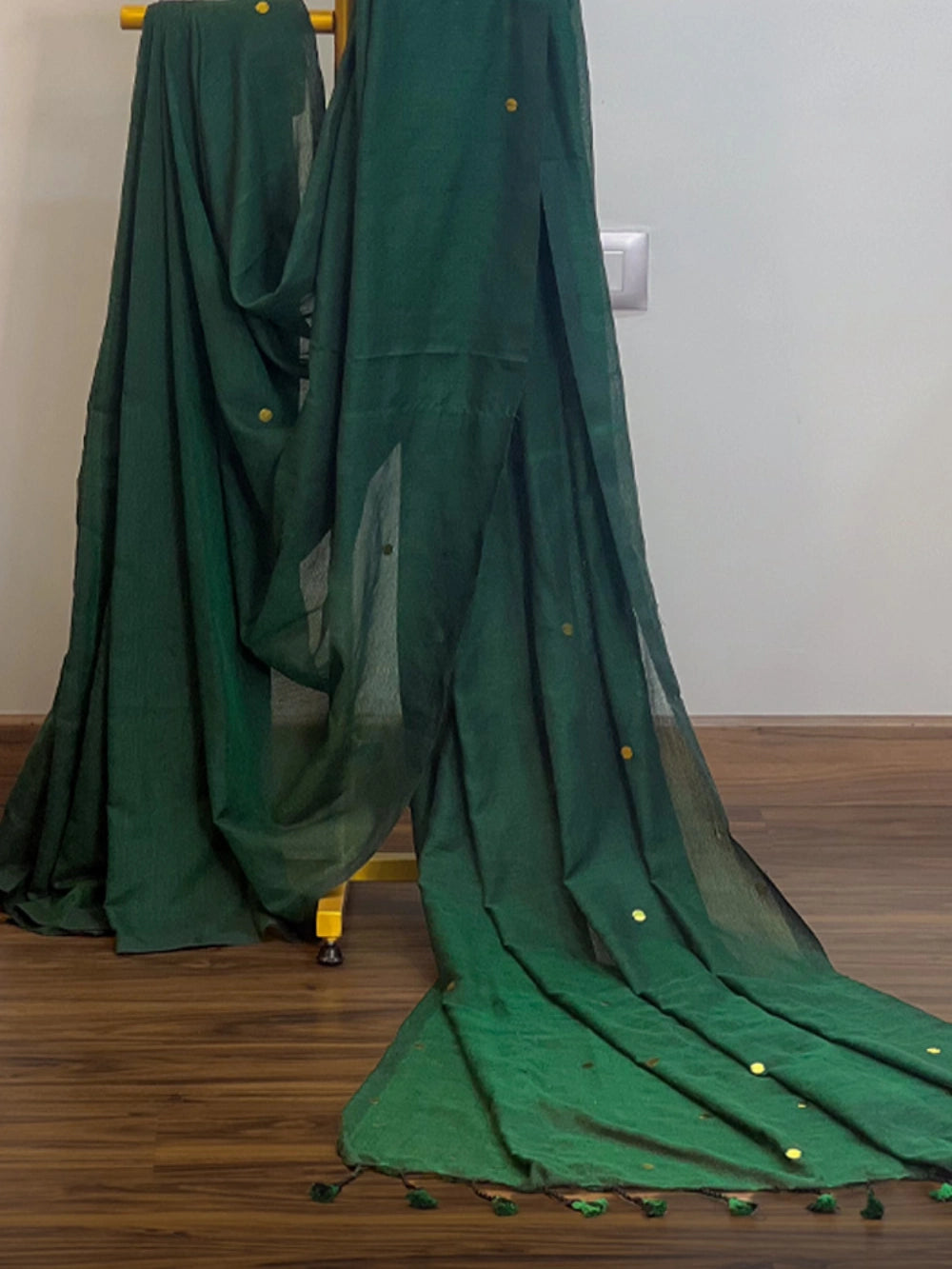 Dark Green Mul Cotton Saree