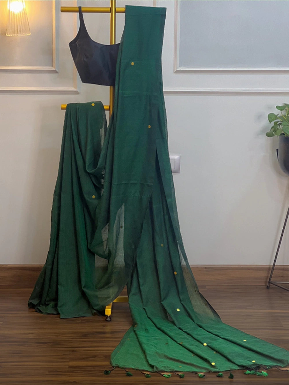 Dark Green Mul Cotton Saree