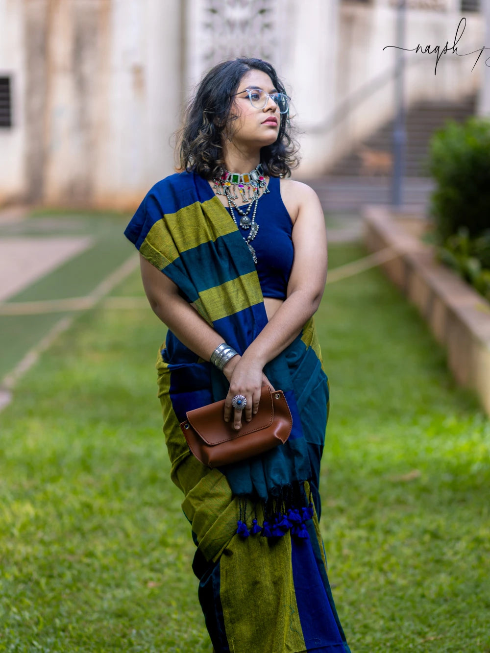 Blue Green Cotton Saree