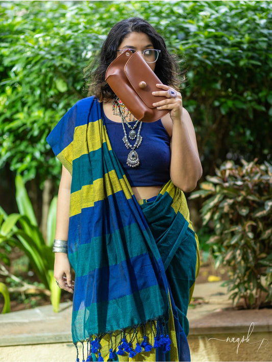 Blue Green Cotton Saree