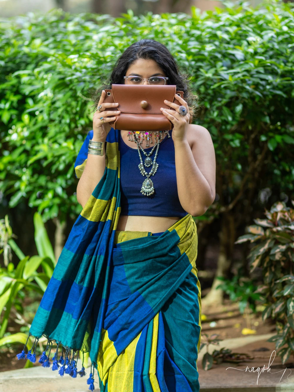 Blue Green Cotton Saree