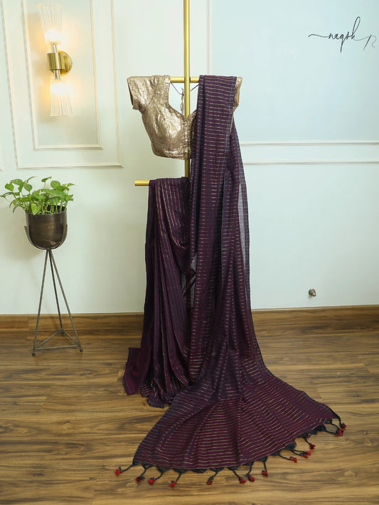 Wine Cotton Saree